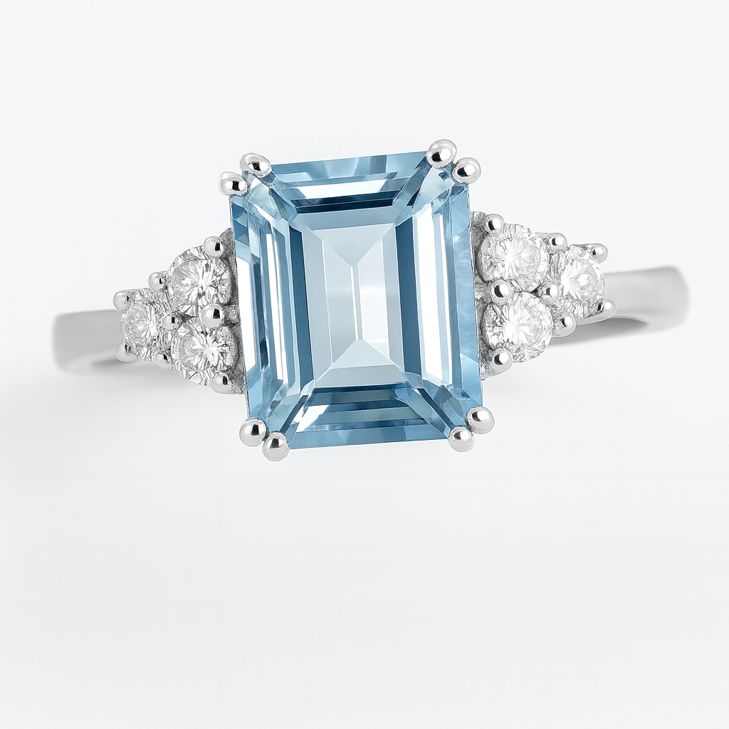 Anello Giorgio Visconti in Oro Bianco, Diamanti e Acquamarina AB12072 - GIORGIO VISCONTI