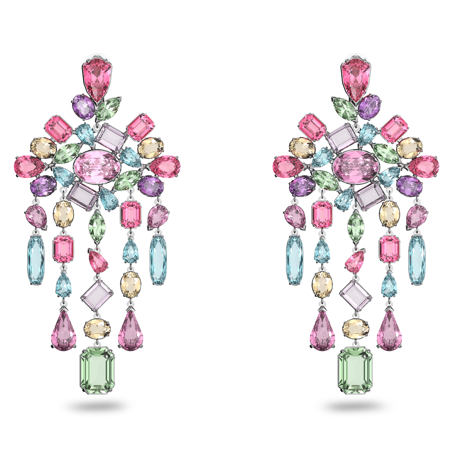 Swarovski - Orecchini a clip Gema, Taglio misto, Chandelier, Multicolore, Placcato rodio Ref. 5601887 - SWAROVSKI