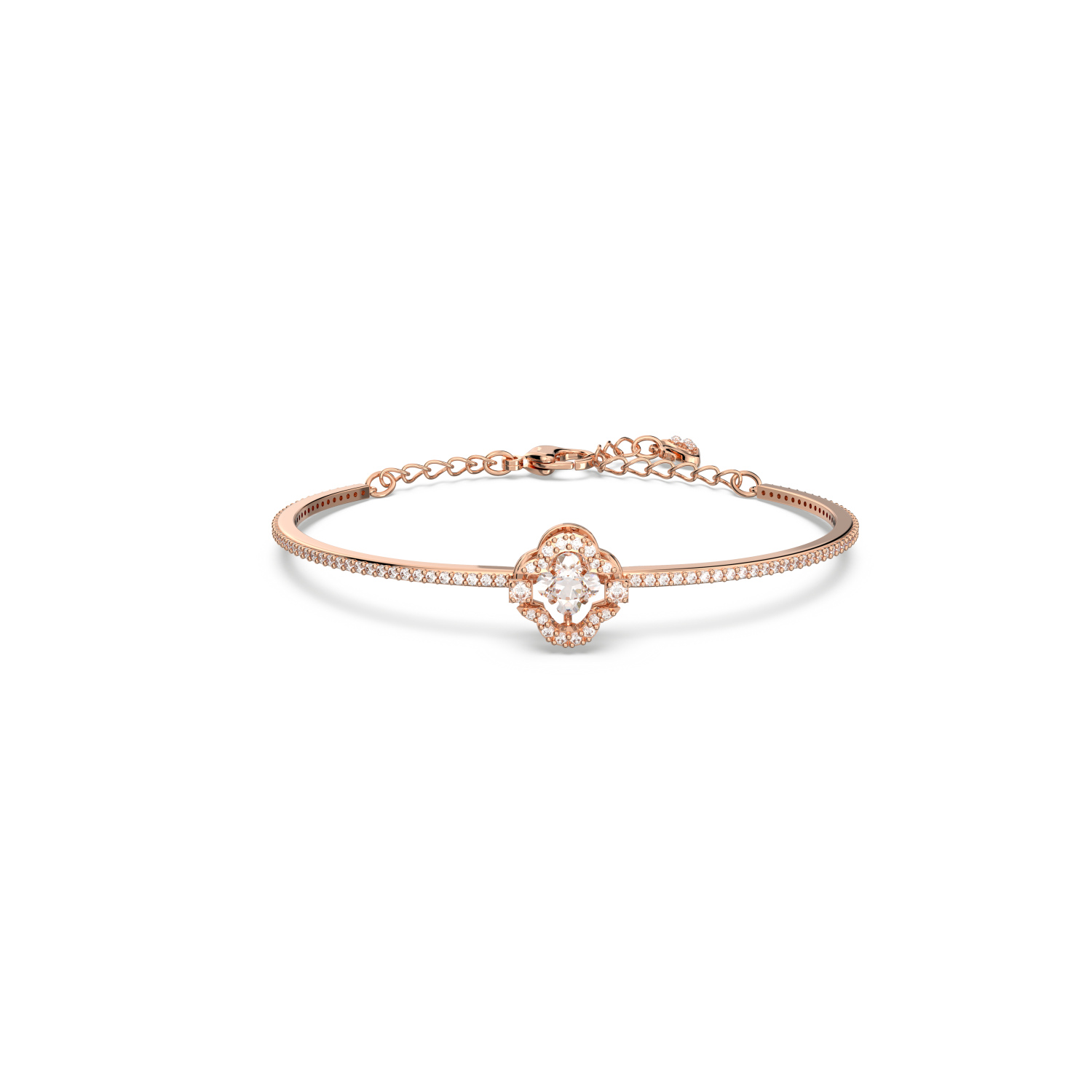 Swarovski - Bracciale rigido Swarovski Sparkling Dance, Quadrifoglio, Bianco, Placcato color oro rosa Ref. 5642925 - SWAROVSKI