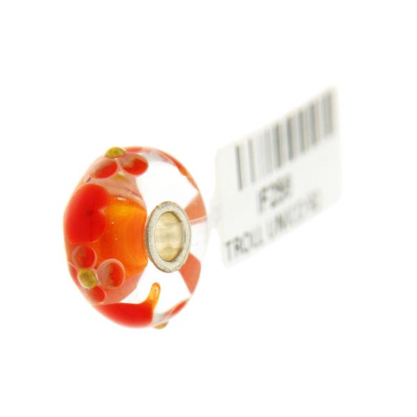Trollbeads Unico in Vetro - OOAK Original Trollbeads Cuori e fiori arancioni Rif. UNICO 92 - TROLLBEADS