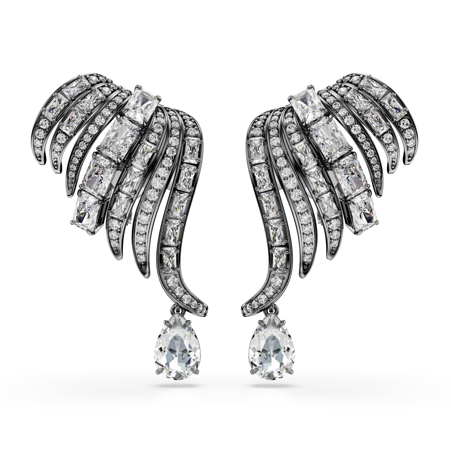 Swarovski - Orecchini ear cuff The Vienna Collection, Piuma, Bianchi, Placcato rutenio Ref. 5709265 - SWAROVSKI