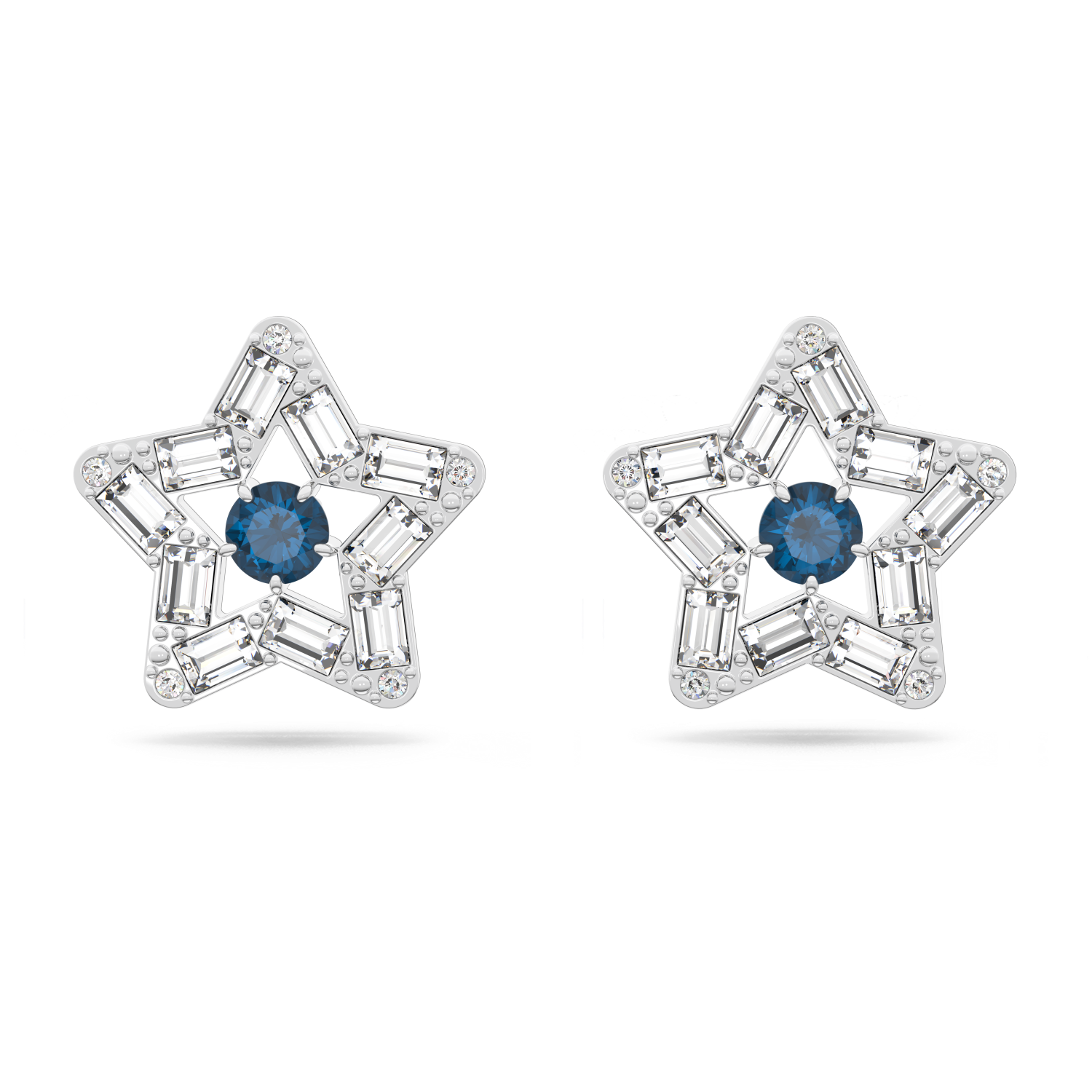 Swarovski - Orecchini a lobo Stella, Taglio misto, Stella, Blu, Placcato rodio Ref. 5639188 - SWAROVSKI