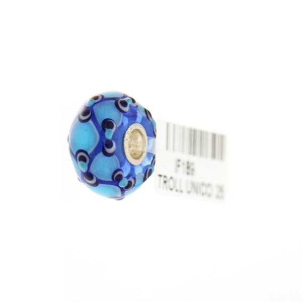 Trollbeads Unico in Vetro - OOAK Original Trollbeads  Celeste con fiocchi Rif. UNICO 25 - TROLLBEADS