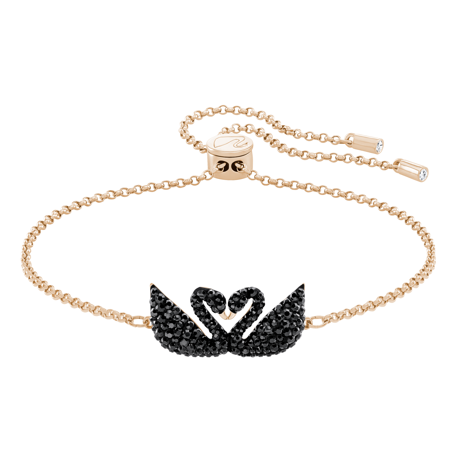 Swarovski - Braccialetto Swarovski Iconic Swan, nero, Placcato oro Rosa Ref. 5344132 - SWAROVSKI