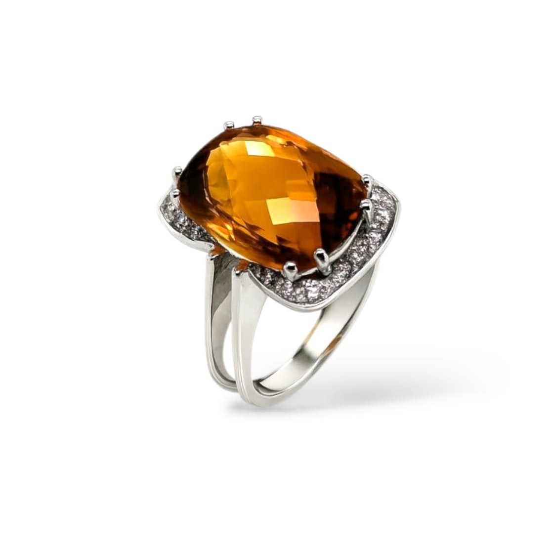 Anello in Oro Bianco con Quarzo Citrino e Diamanti Naturali - FIDELA