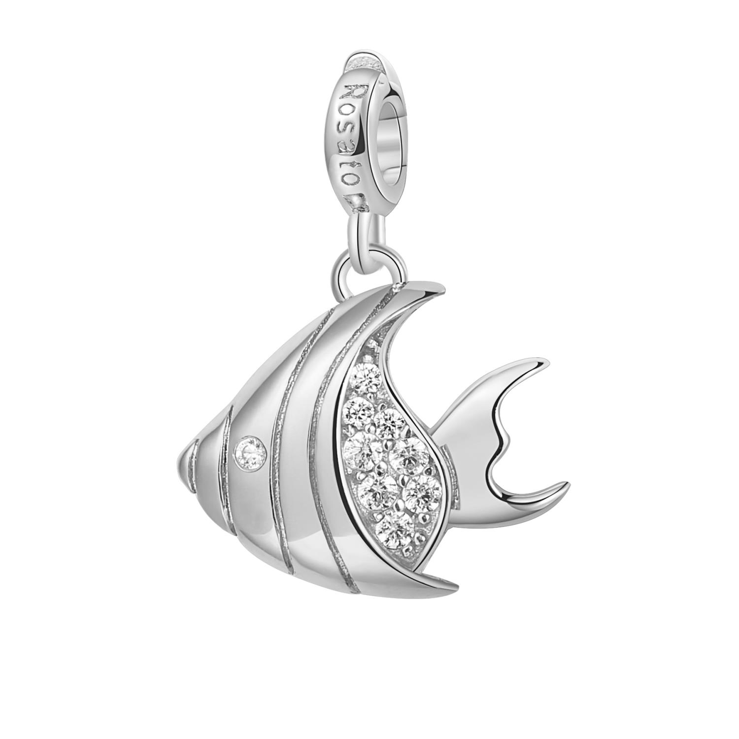 Rosato - Charm STORIE in argento 925/1000 rodiato, a forma di pesce, 18 zirconi bianchi Ref. RZ043R - ROSATO
