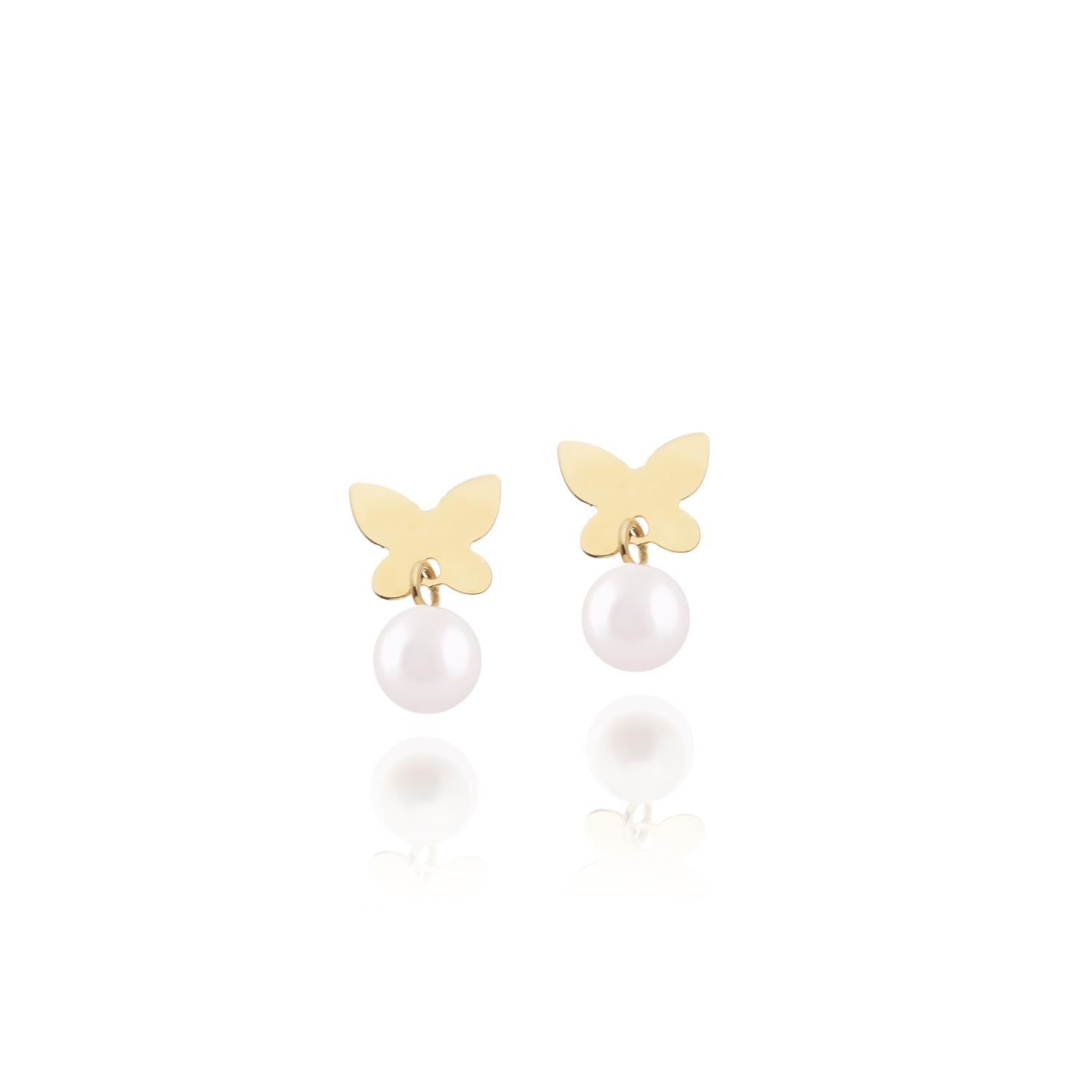 Orecchini in Oro Giallo e Perle Simbolo Farfalla Ref. 766250 - FACCO