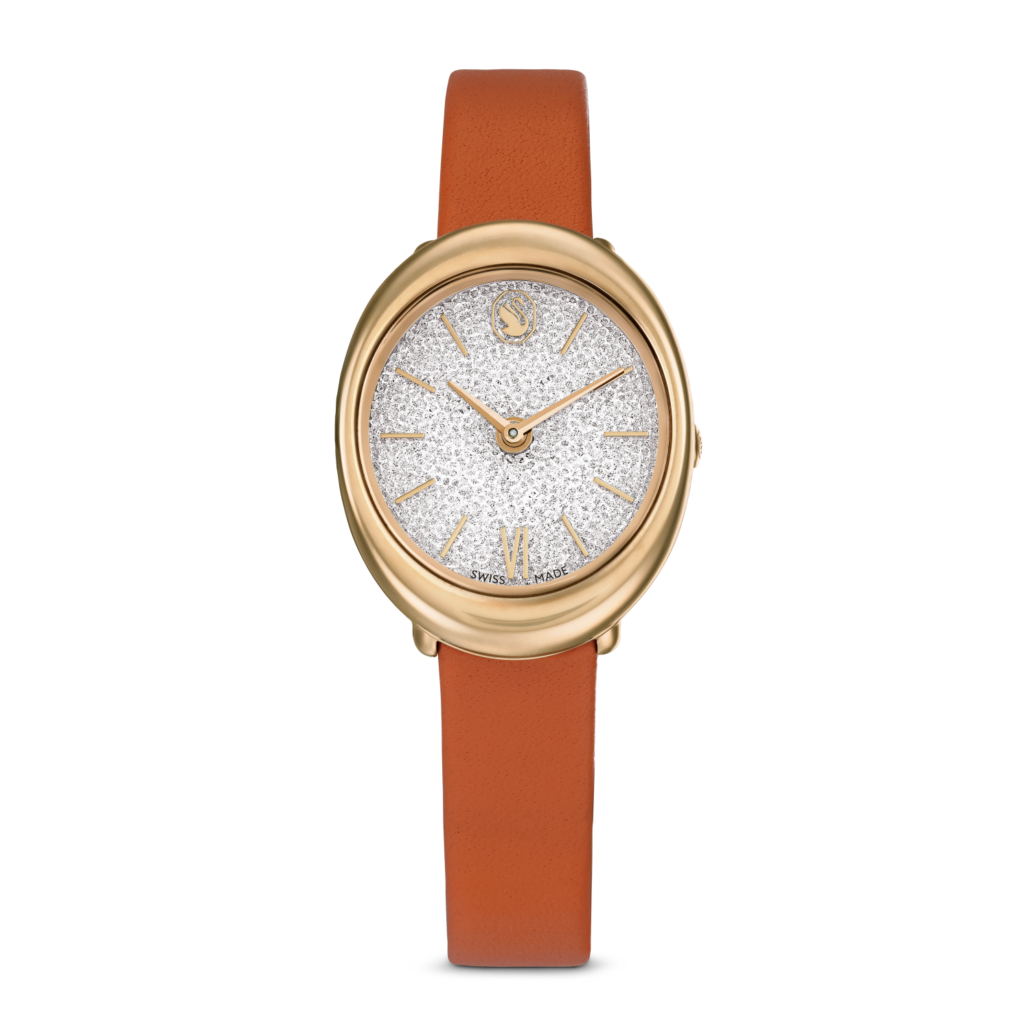 Swarovski - Orologio Imber oval, Fabbricato in Svizzera, Cinturino in pelle, Arancione, Finitura in tono oro rosa Ref. 5717543 - SWAROVSKI