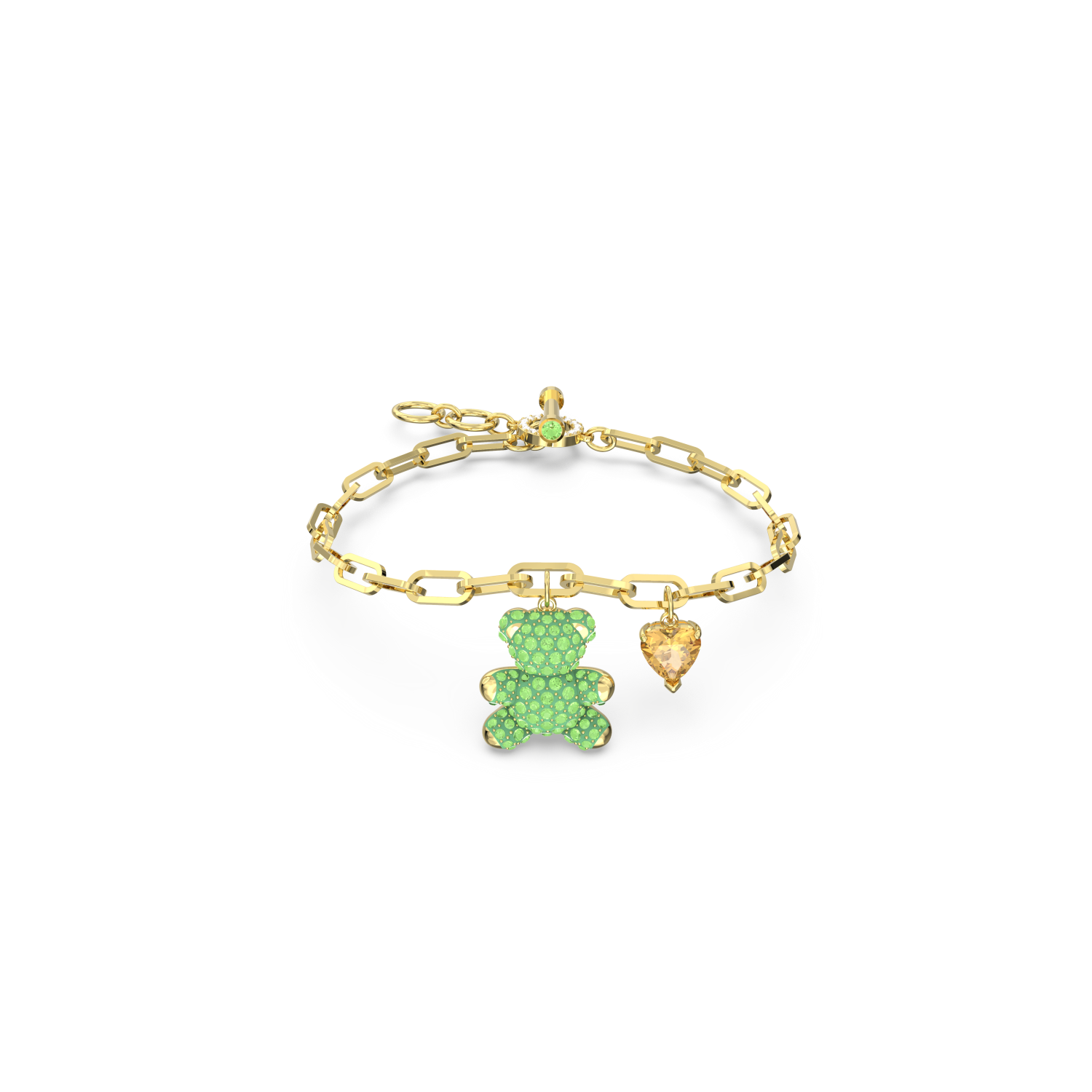 Swarovski - Braccialetto Teddy, Orso, Verde, Placcato color oro Ref. 5642977 - SWAROVSKI