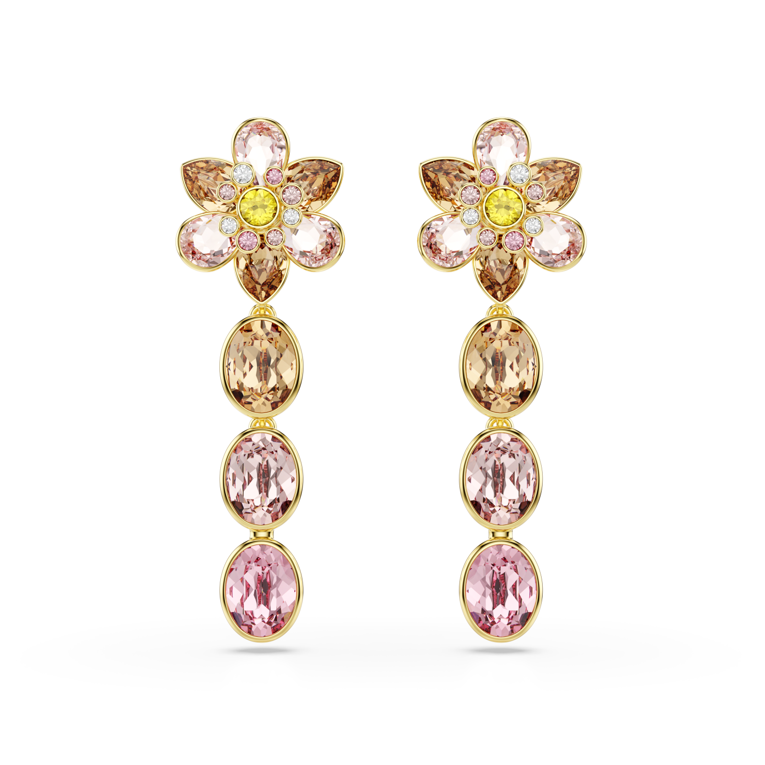 Swarovski - Orecchini pendenti Idyllia, Taglio misto, Fiore, Multicolore, Placcato color oro Ref. 5732381 - SWAROVSKI