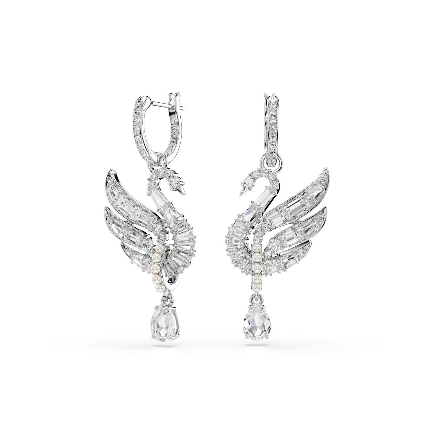 Swarovski - Orecchini Swan, Cigno, Bianchi, Placcato rodio Ref. 5723388 - SWAROVSKI