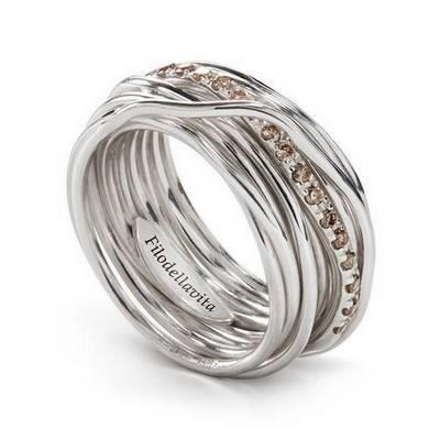 Anello Filodellavita Classic Collection, 13 Fili in Argento 925 e Diamanti Brown Ref. AN13ABR - FILODELLAVITA