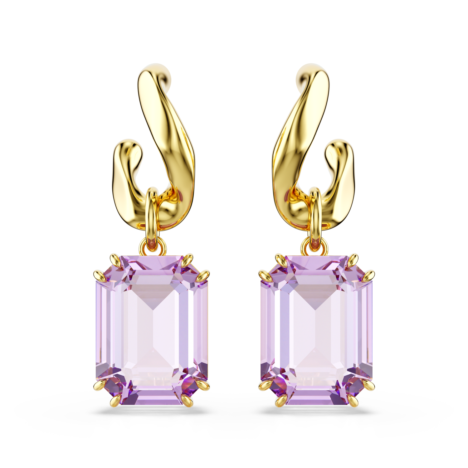 Swarovski - Orecchini pendenti Millenia, Taglio ottagonale, Viola, Placcato color oro Ref. 5694784 - SWAROVSKI