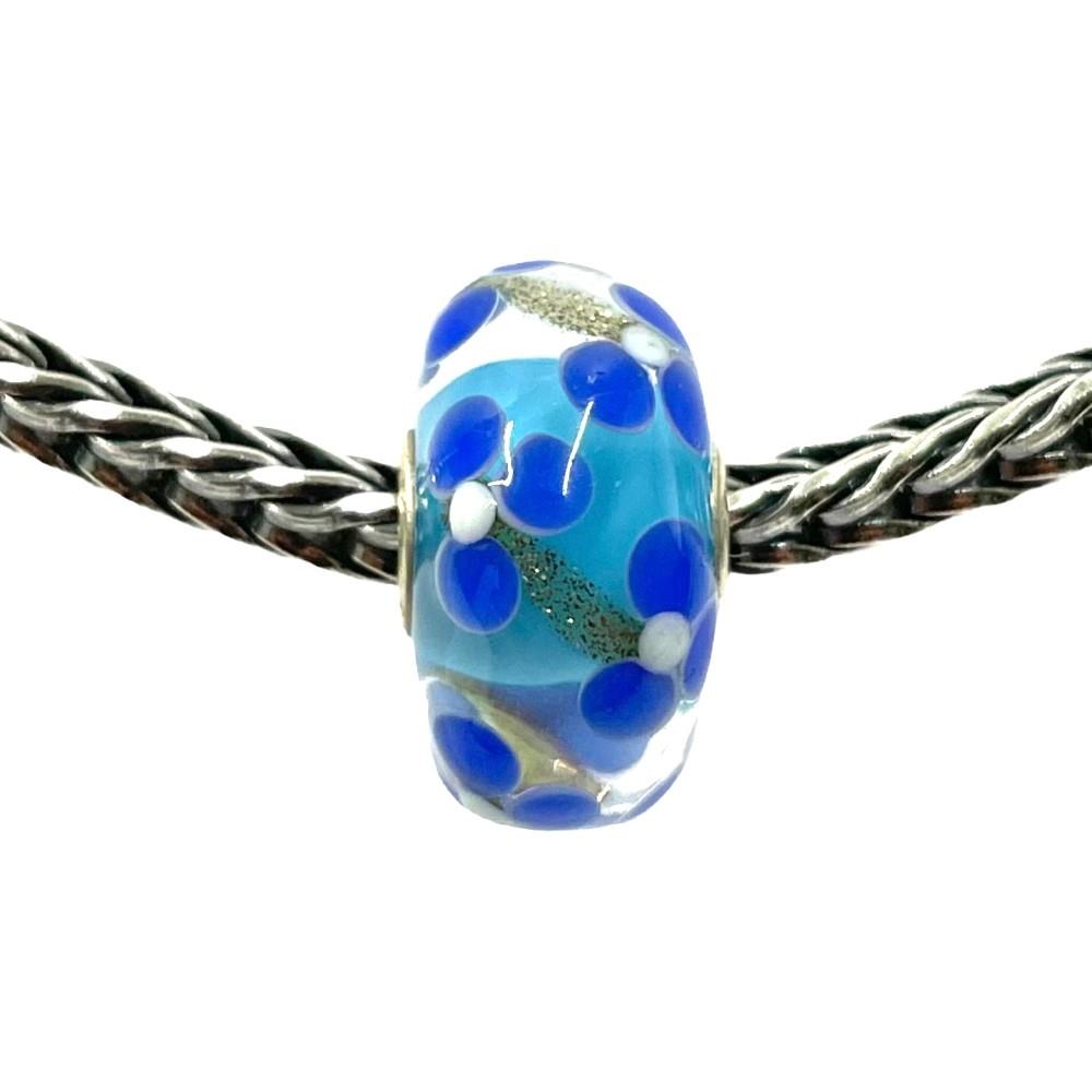 Trollbeads Unico in Vetro - OOAK Original Trollbeads fiore blu inserti color oro Ref. UNICO-B10-5 - TROLLBEADS