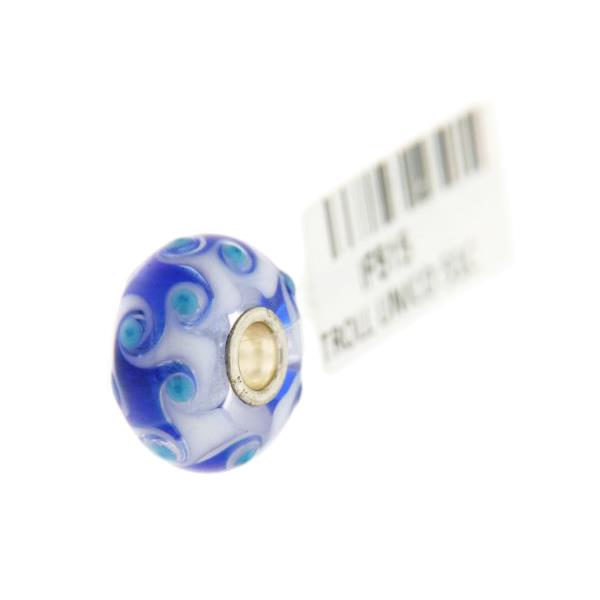 Trollbeads Unico in Vetro - OOAK Original Trollbeads Blu e Bianco con vortici e pois Rif. UNICO 51C - TROLLBEADS