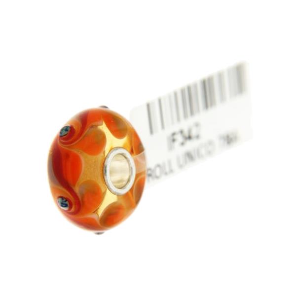 Trollbeads Unico in Vetro - OOAK Original Trollbeads Arancione con fiori a vortice Rif. UNICO 78A - TROLLBEADS