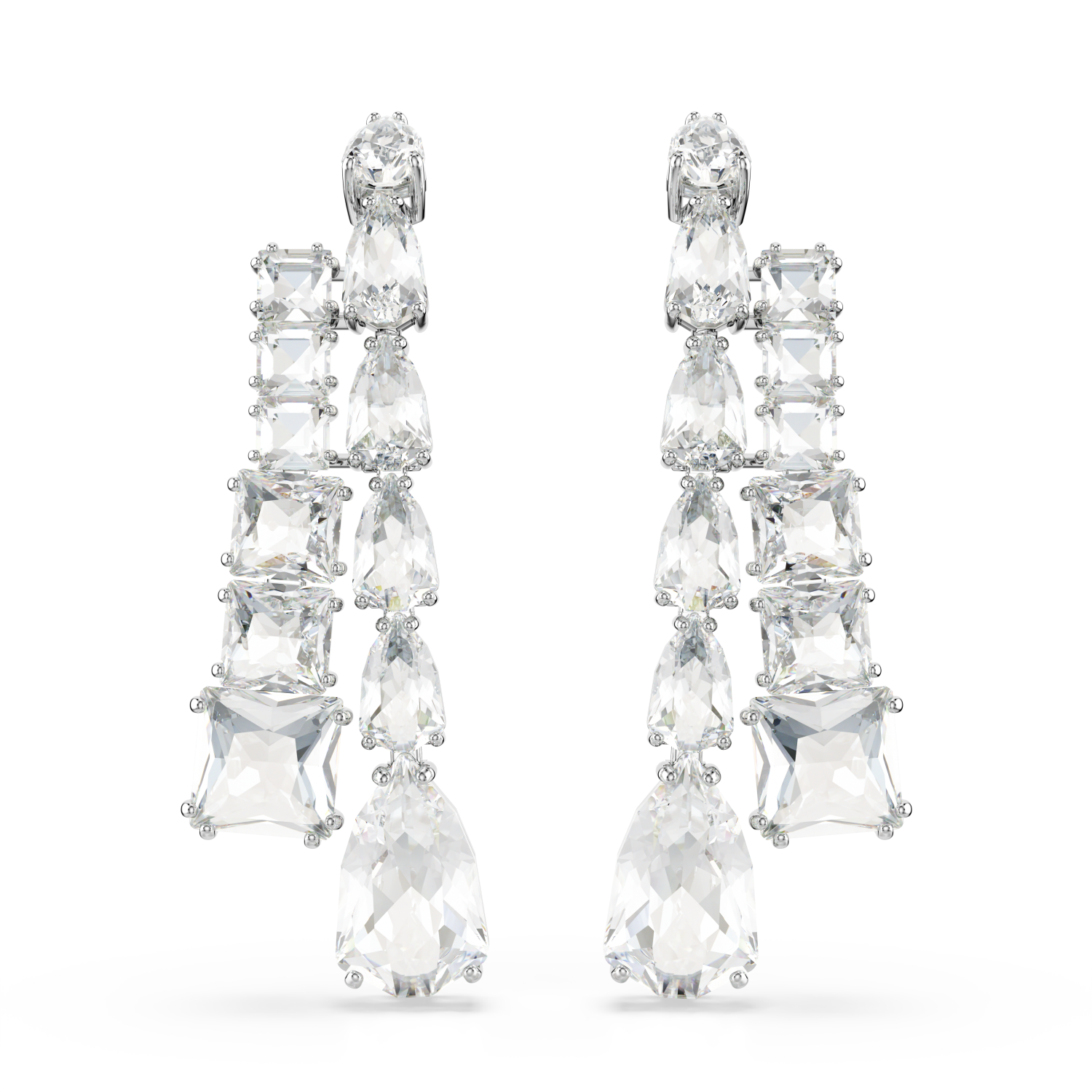 Swarovski - Orecchini pendenti Matrix, Taglio misto, Bianchi, Placcato rodio Ref. 5692515 - SWAROVSKI