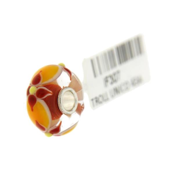 Trollbeads Unico in Vetro - OOAK Original Trollbeads Arancione con fiori Rif. UNICO 43A - TROLLBEADS