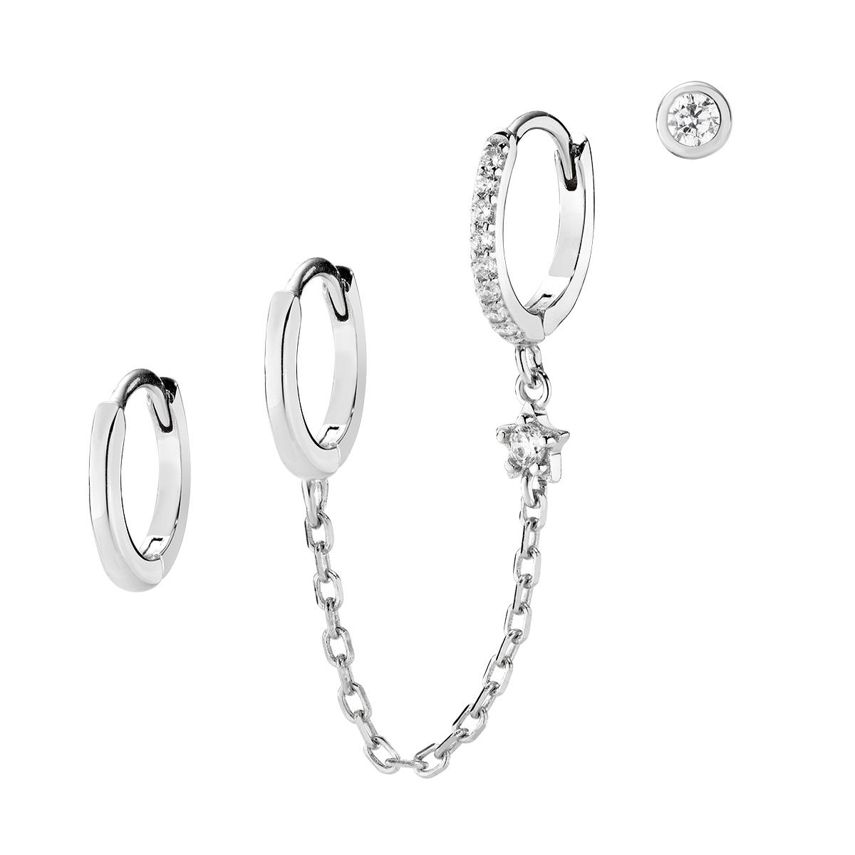 Set di Quattro Orecchini con Zirconi Bianchi - Amen Collection Ref. OR3CABBZ - AMEN