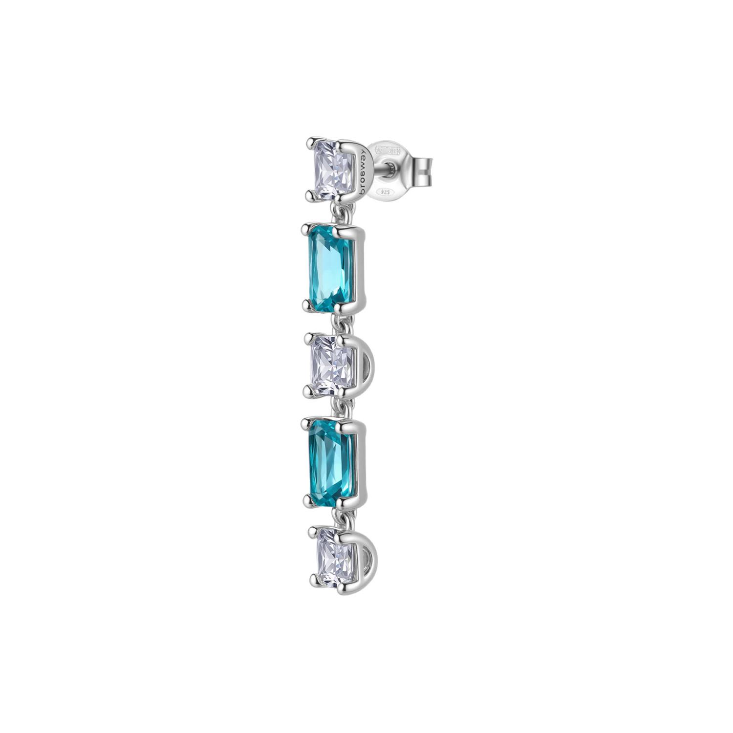 Brosway  - Orecchino pendente FANCY in argento 925/1000 rodiato e cubic zirconia white e paraiba, forma baguette e  square Ref. FAG19 - BROSWAY