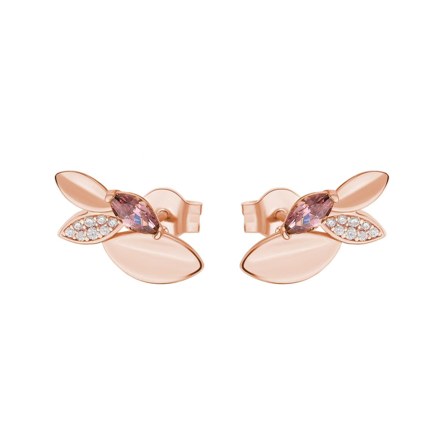 Rosato Mono Orecchino Singolo Donna In Argento 925, Placcato Oro Rosa, Con Pendente Pesce E 12 Zirconi Bianchi - Collezione Azzurra RZIB26