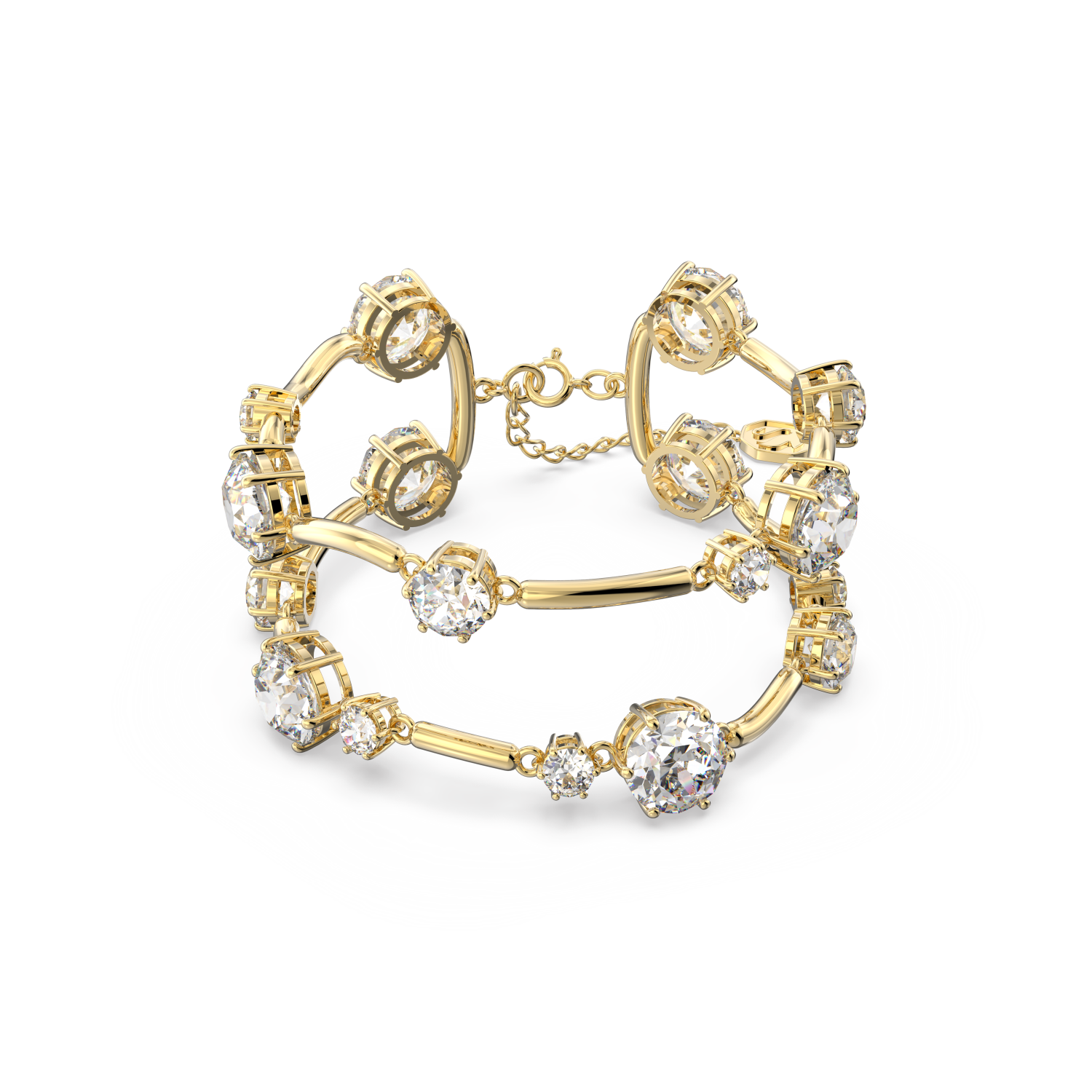 Swarovski - Bracciale rigido doppio Constella, Taglio tondo, Bianco, Placcato color oro Ref. 5620395 - SWAROVSKI