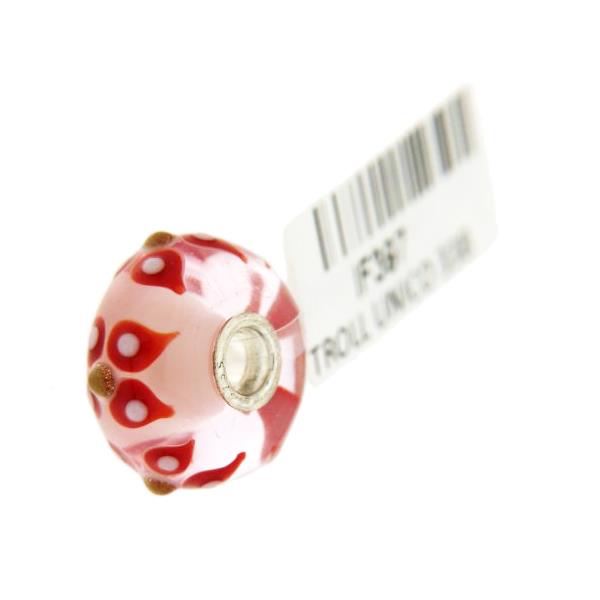 Trollbeads Unico in Vetro - OOAK Original Trollbeads Rosa con fiori rossi Rif. UNICO 33B - TROLLBEADS