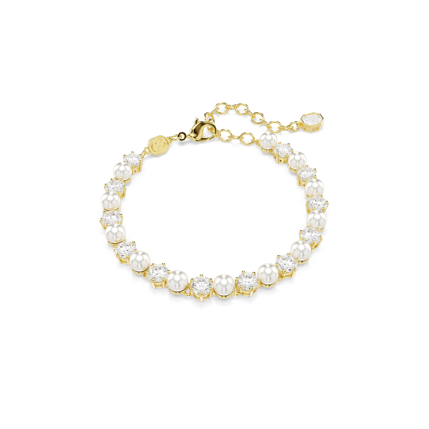 Swarovski - Bracciale Tennis Matrix, Crystal Pearl, Taglio Round, Bianco, Placcato color oro Ref. 5742026 - SWAROVSKI