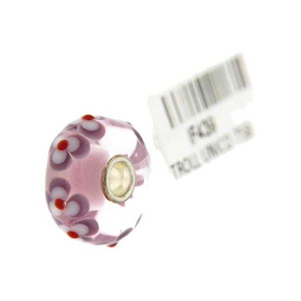 Trollbeads Unico in Vetro - OOAK Original Trollbeads Rosa con fiori Rif. UNICO 75B - TROLLBEADS