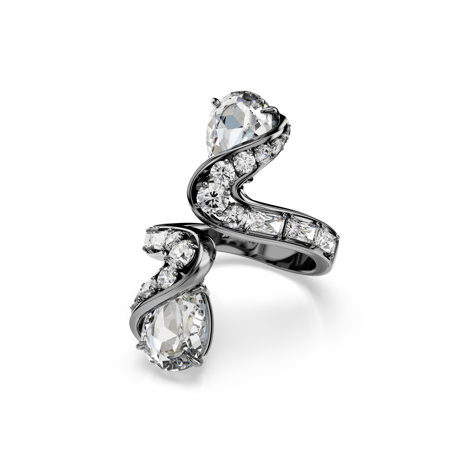 Swarovski - Anello aperto The Vienna Collection, Piuma, Bianco, Placcato rutenio Ref. 5734977 - SWAROVSKI