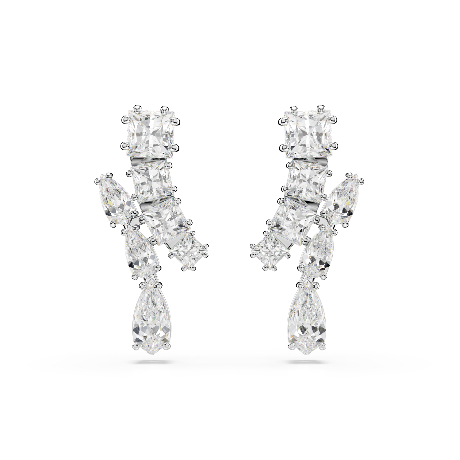 Swarovski - Orecchini pendenti Matrix, Taglio misto, Bianchi, Placcato rodio Ref. 5700418 - SWAROVSKI