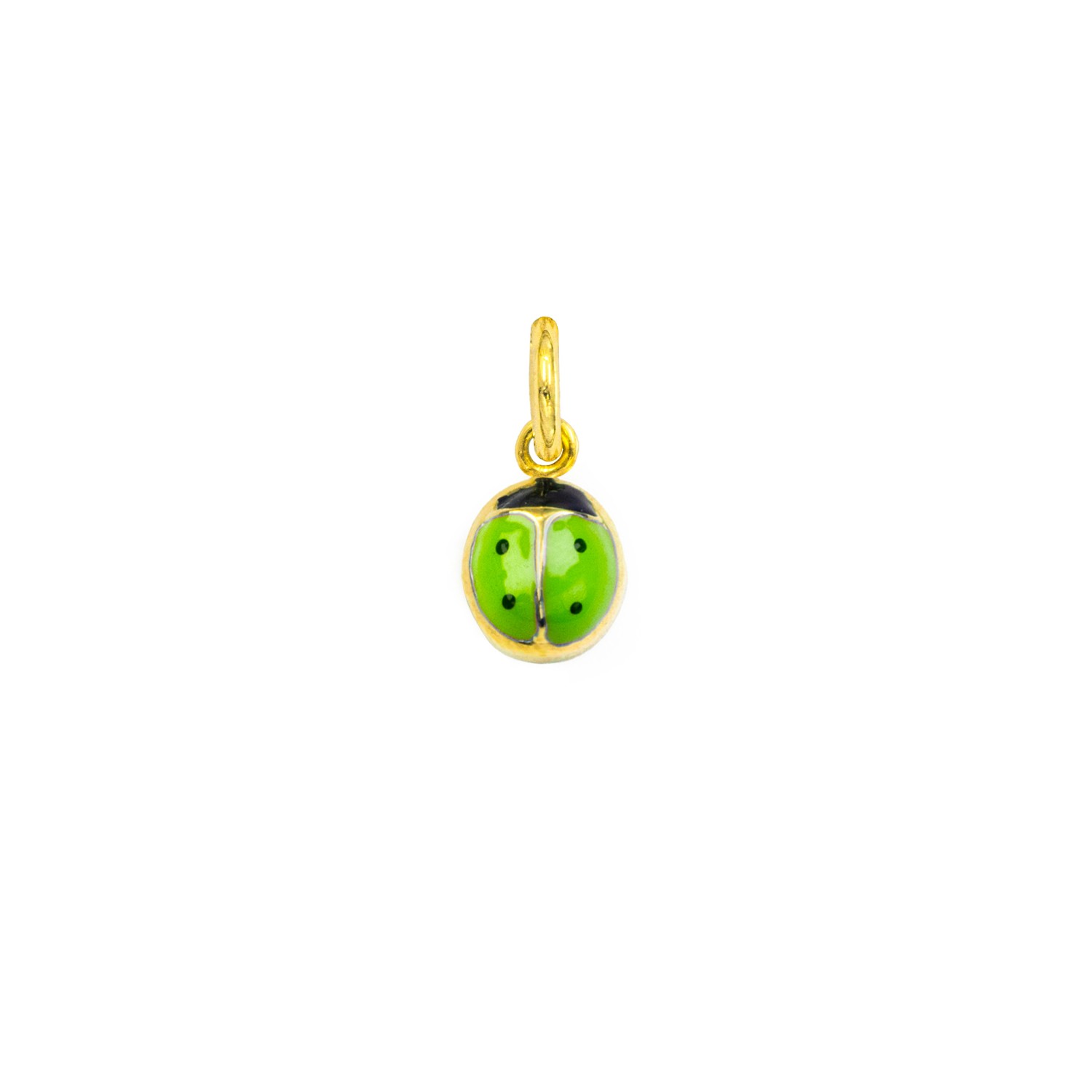 Charm Coccinella in Oro 9 Kt e Smalto Verde  Ref. A0219G9 - FACCO
