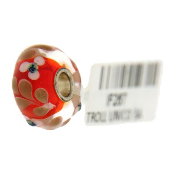 Trollbeads Unico in Vetro - OOAK Original Trollbeads Arancioni con fiori e foglie Rif. UNICO 3A - TROLLBEADS