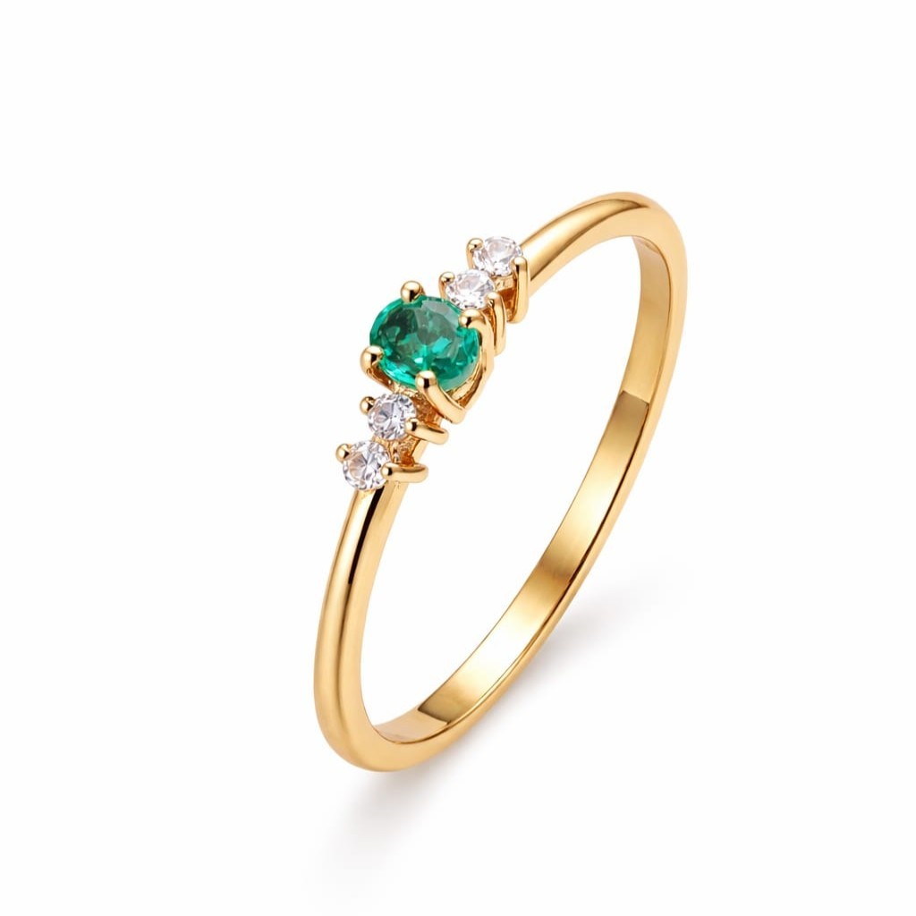 Anello in Oro Giallo con Smeraldo e Diamanti naturali modello AN-2660 - GIOIELLERIA ITALIANA