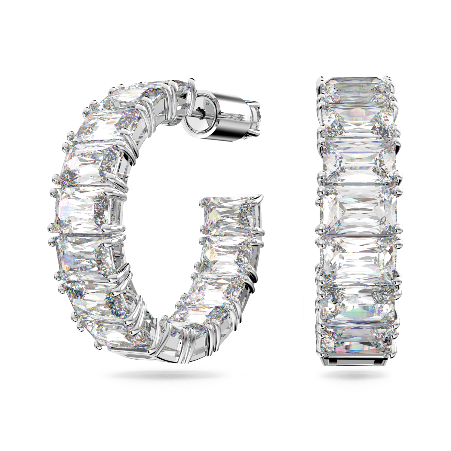 Swarovski - Orecchini a cerchio Millenia, Taglio ottagonale, Bianchi, Placcato rodio Ref. 5612673 - SWAROVSKI