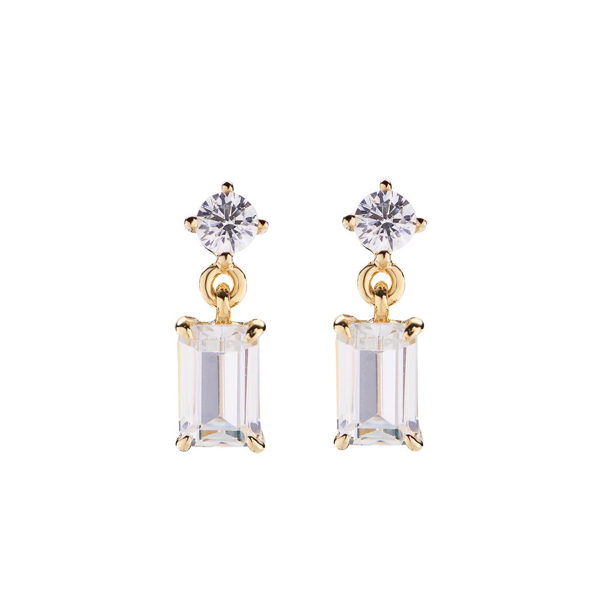 Orecchini Princess Dorati con Zircone Rettangolare Bianco - Amen Collection Ref. EREGB - AMEN
