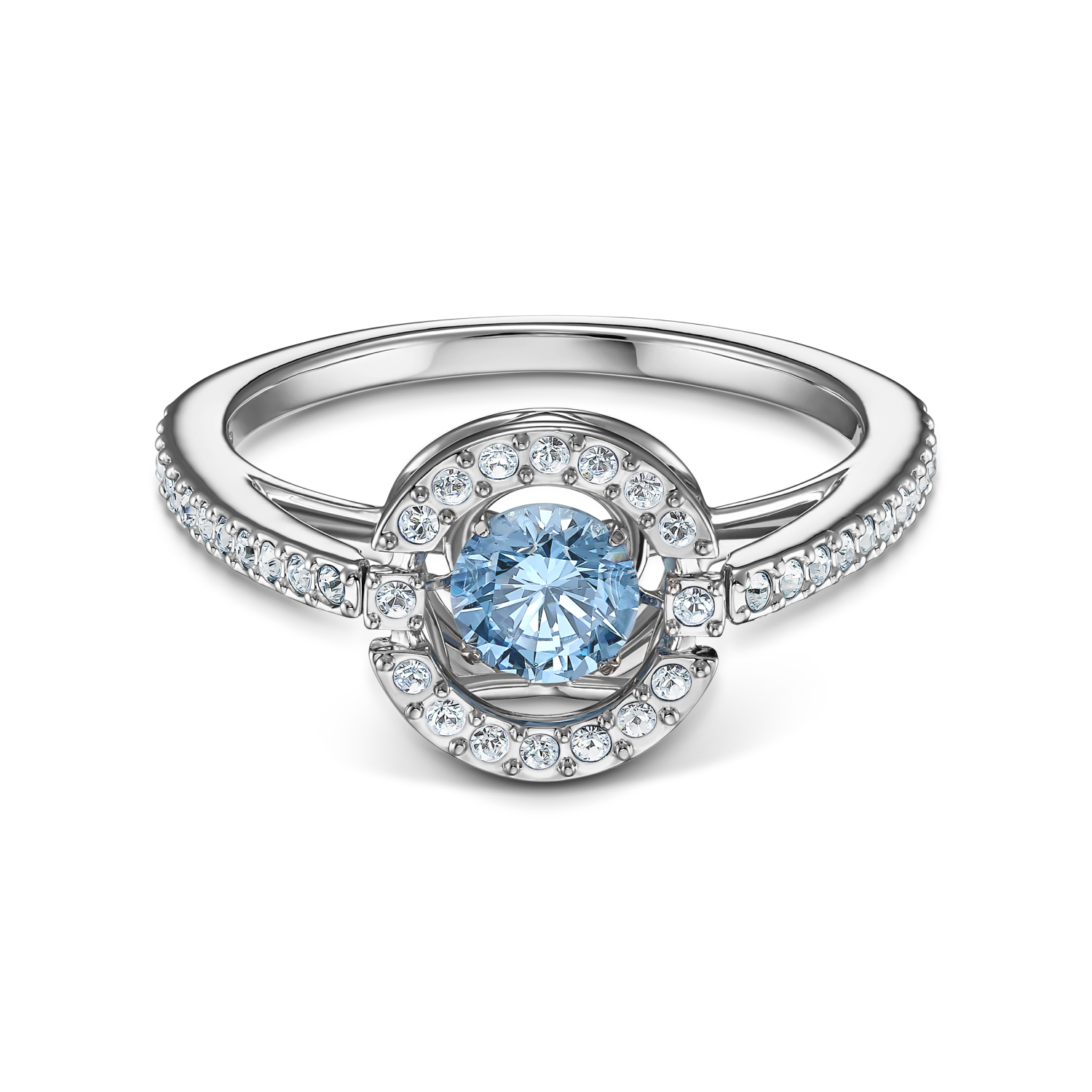 Swarovski - Anello Swarovski Sparkling Dance Round, turchese, placcato rodio Ref. 5537793 - SWAROVSKI