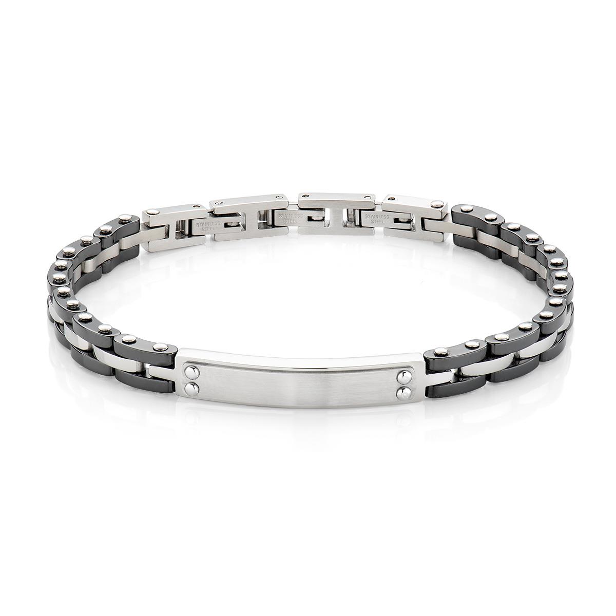 Bracciale in Acciaio e Ceramica Nera - Amen Collection Ref. ACBR120 - AMEN