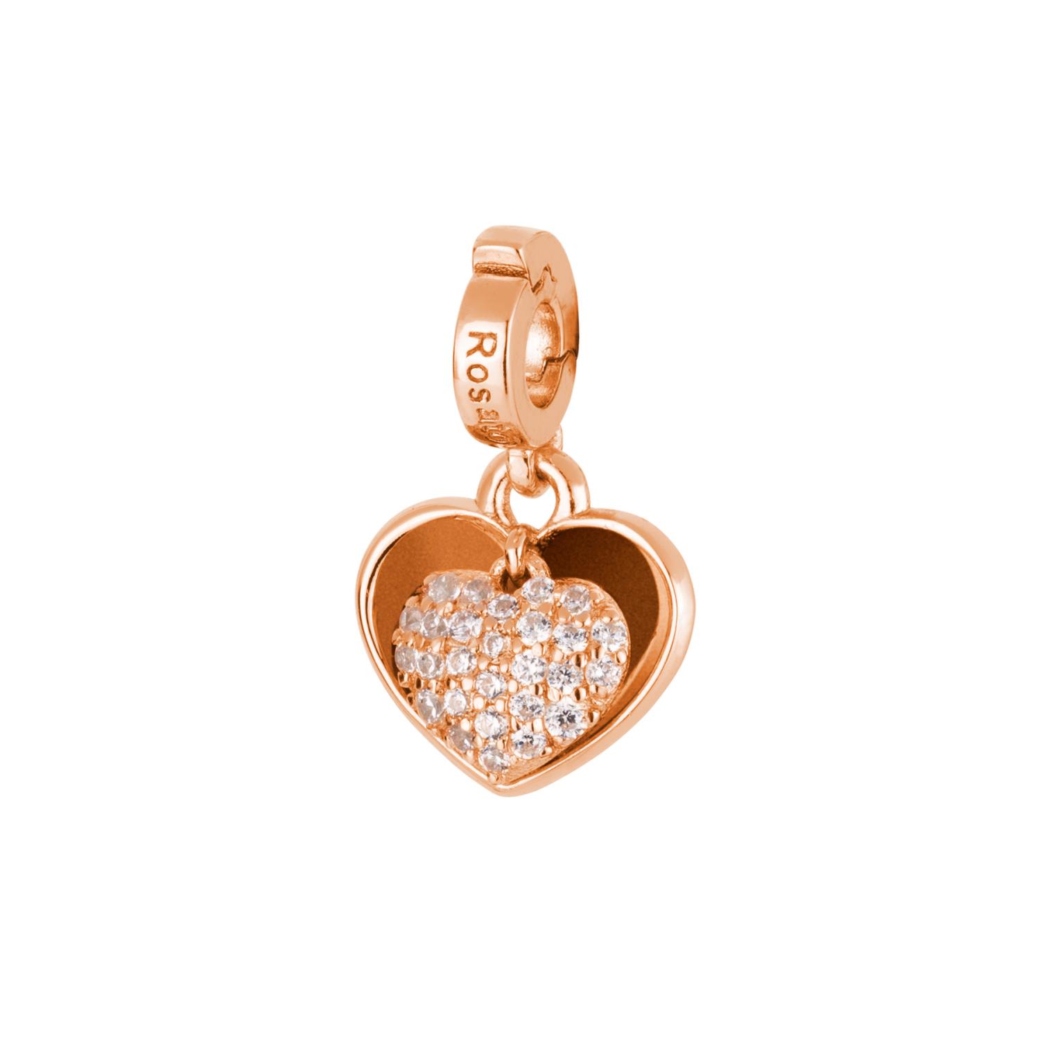 Rosato - Charm STORIE argento 925/1000, galvanica oro rosa, smalto bianco, 27 zirconi bianchi, festa della mamma Ref. RZLE026 - ROSATO