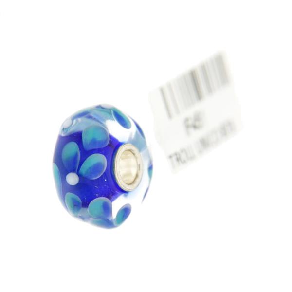 Trollbeads Unico in Vetro - OOAK Original Trollbeads Blu con petali azzurri Rif. UNICO 87B - TROLLBEADS