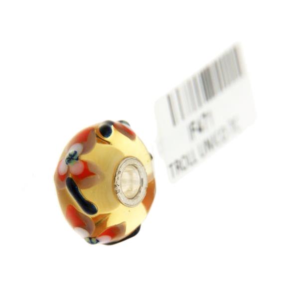 Trollbeads Unico in Vetro - OOAK Original Trollbeads Beige con fiori Rif. UNICO 7C - TROLLBEADS