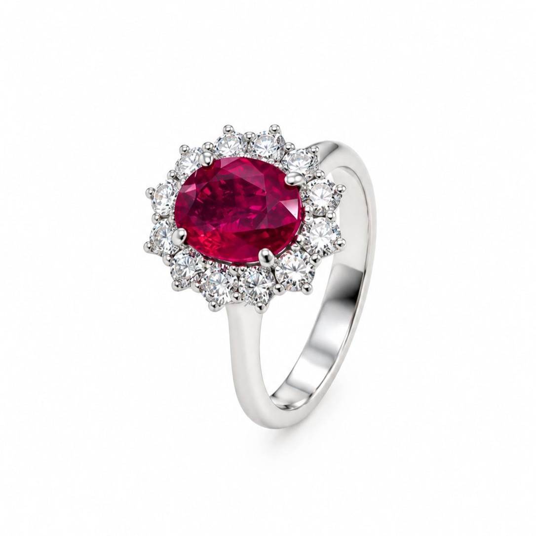 Anello in Oro Bianco con Rubino e Diamanti Naturali - BARTOCCINI C