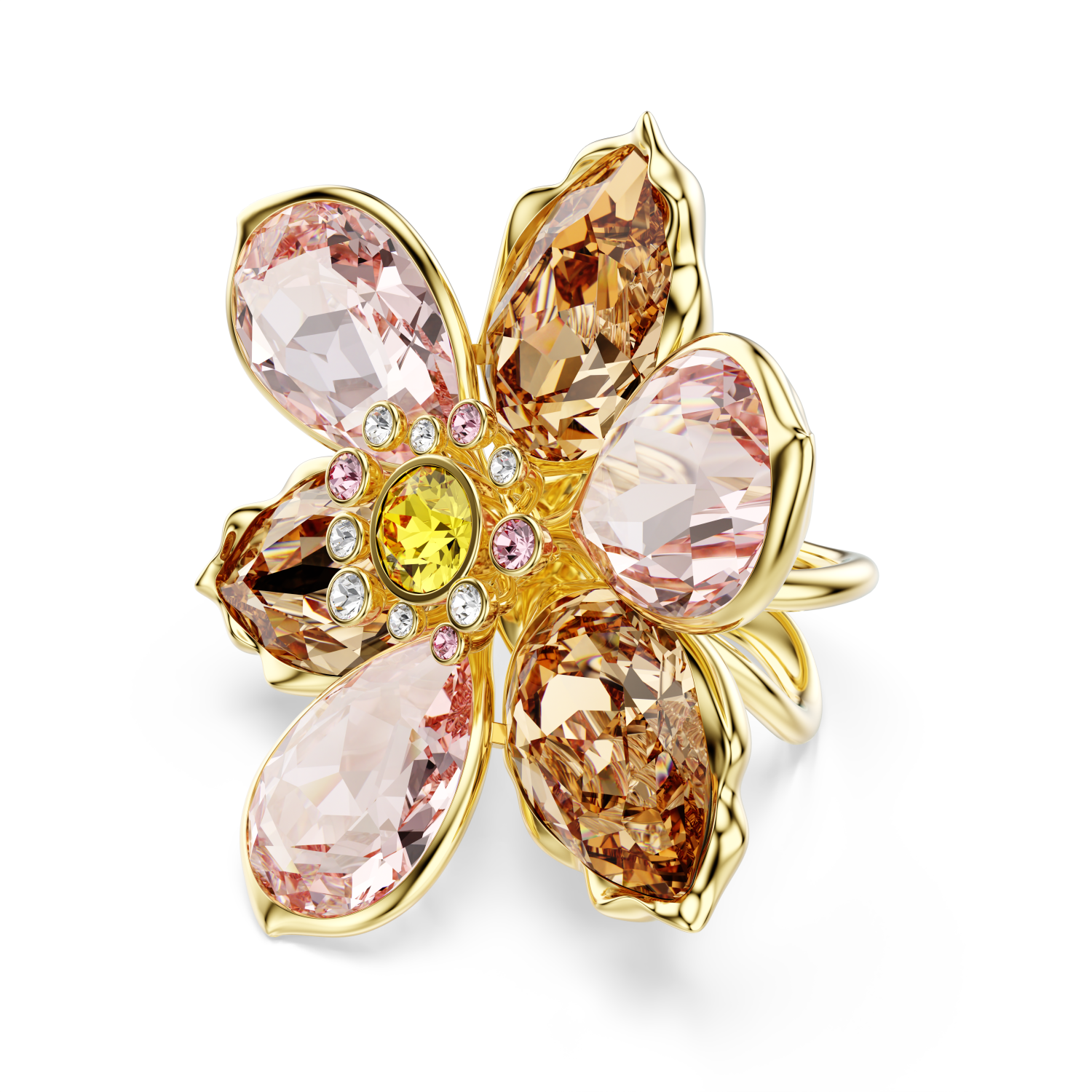 Swarovski - Anello con motivo Idyllia, Taglio misto, Fiore, Placcato color oro Ref. 5736221 - SWAROVSKI