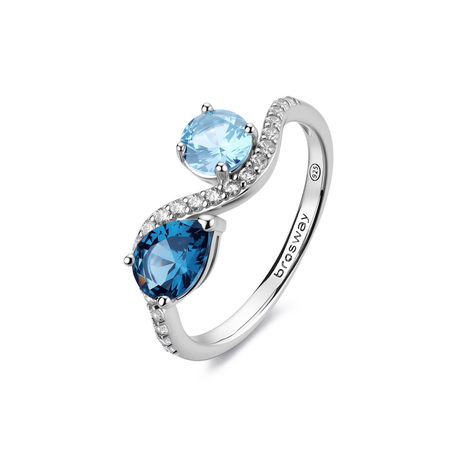 Brosway - Anello 20 FANCY in argento 925/1000 rodiato, con cubic zirconia sapphire e light sapphire forma round e pear Ref. FCL138F - BROSWAY
