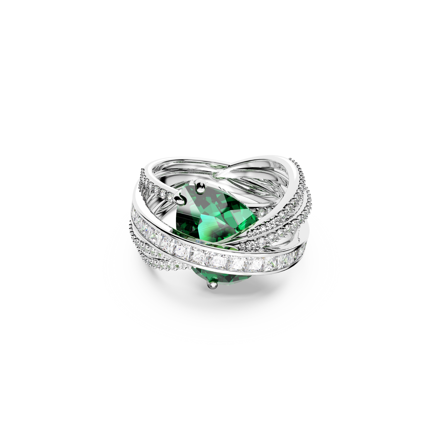 Swarovski - Anello cocktail Hyperbola, Taglio misto, A quattro fasce, Verde, Placcato rodio Ref. 5666958 - SWAROVSKI