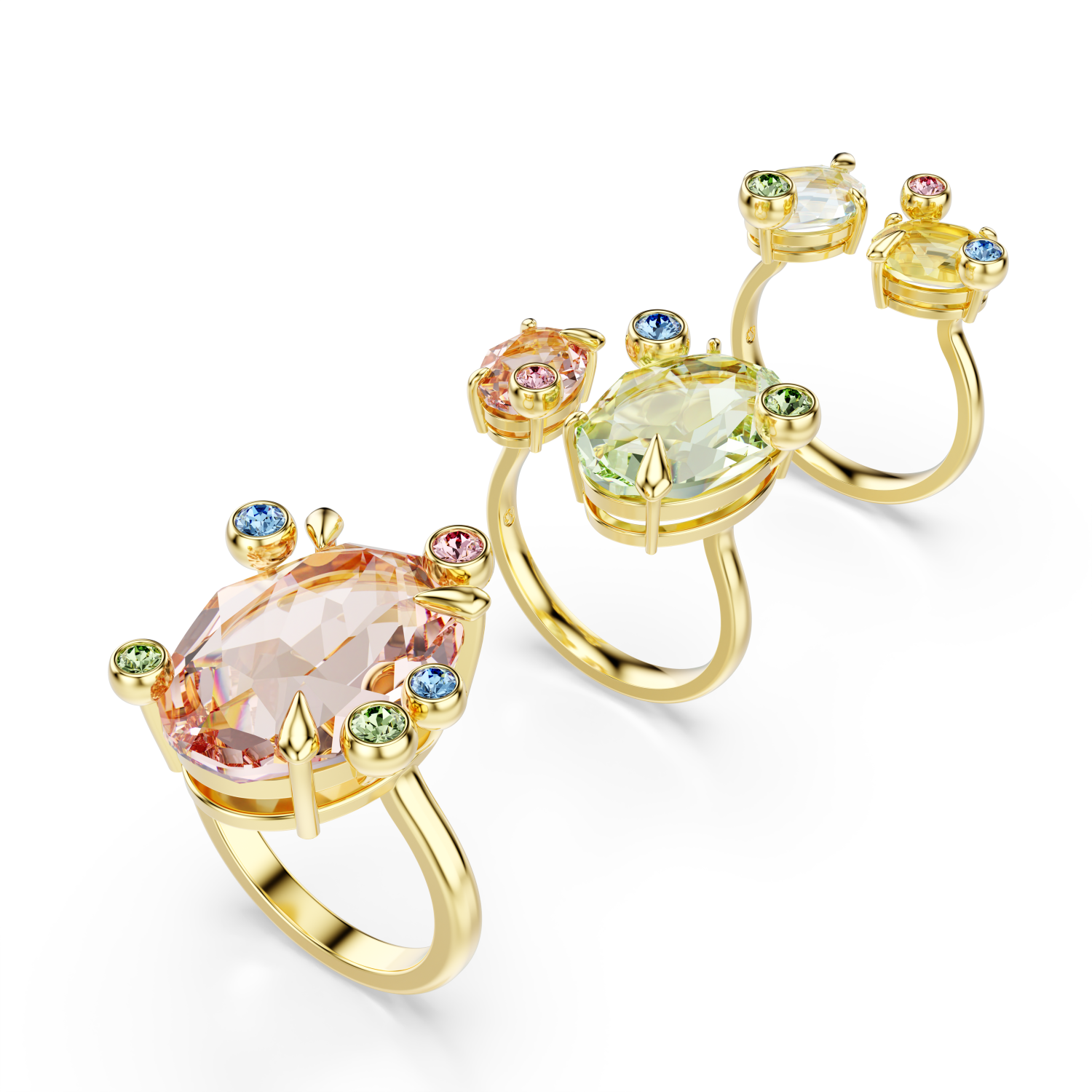 Swarovski - Anello Gema, Set (3), Taglio misto, Multicolore, Placcato color oro Ref. 5705814 - SWAROVSKI