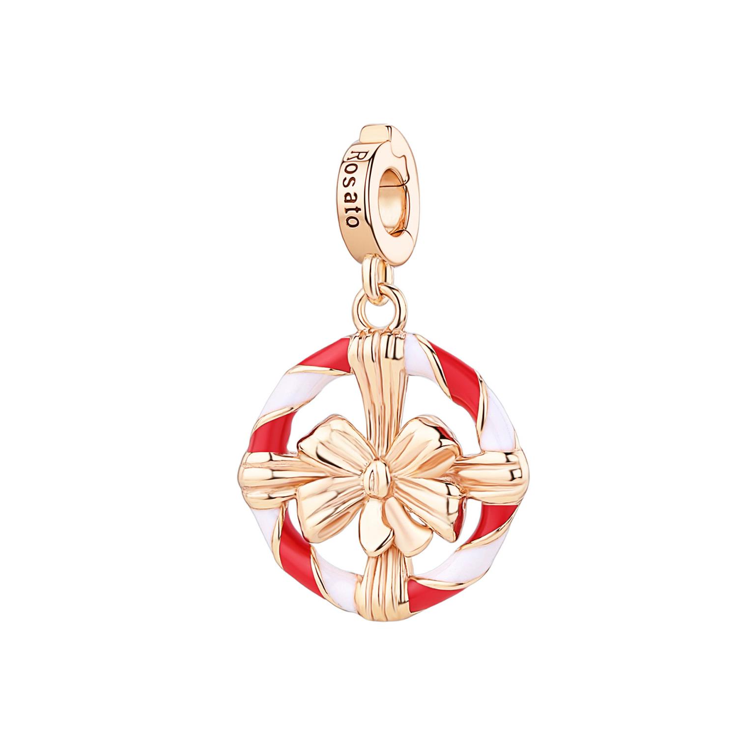 Rosato - Charm STORIE argento 925/1000, galvanica oro rosa a forma di ghirlanda con smalti colorati e  cubic zirconia white Ref. RZLE086 - ROSATO