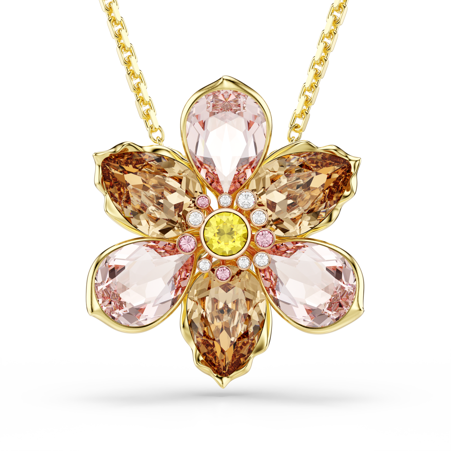 Swarovski - Pendente e spilla Idyllia, Taglio misto, Fiore, Multicolore, Placcato color oro Ref. 5735227 - SWAROVSKI