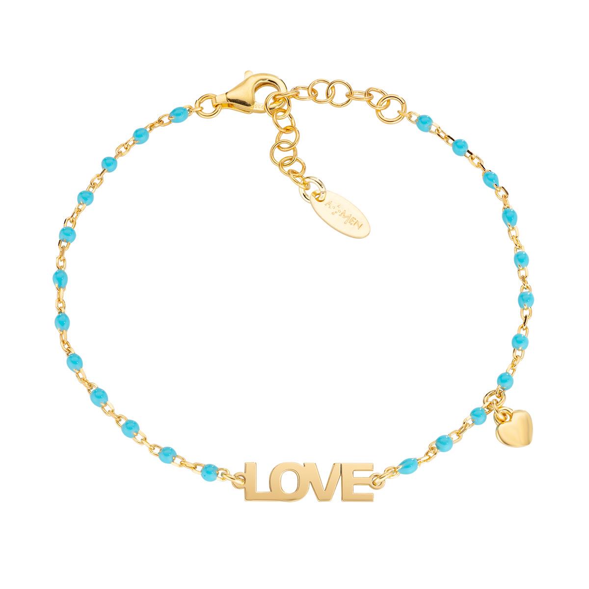 Bracciale "Love" in Argento Dorato con Smalto - Amen Collection Ref. BRSMLOGT1 - AMEN