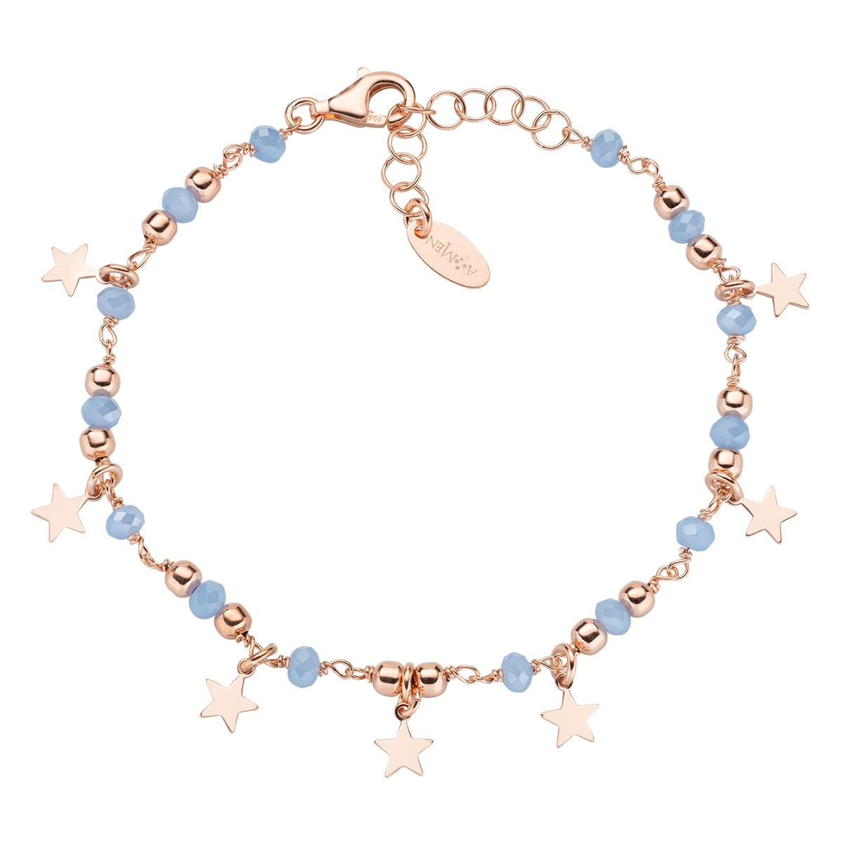 Bracciale Charm Elegance Ros&egrave; con Cristalli Azzurri - Amen Collection Ref. BRMSTERA - AMEN